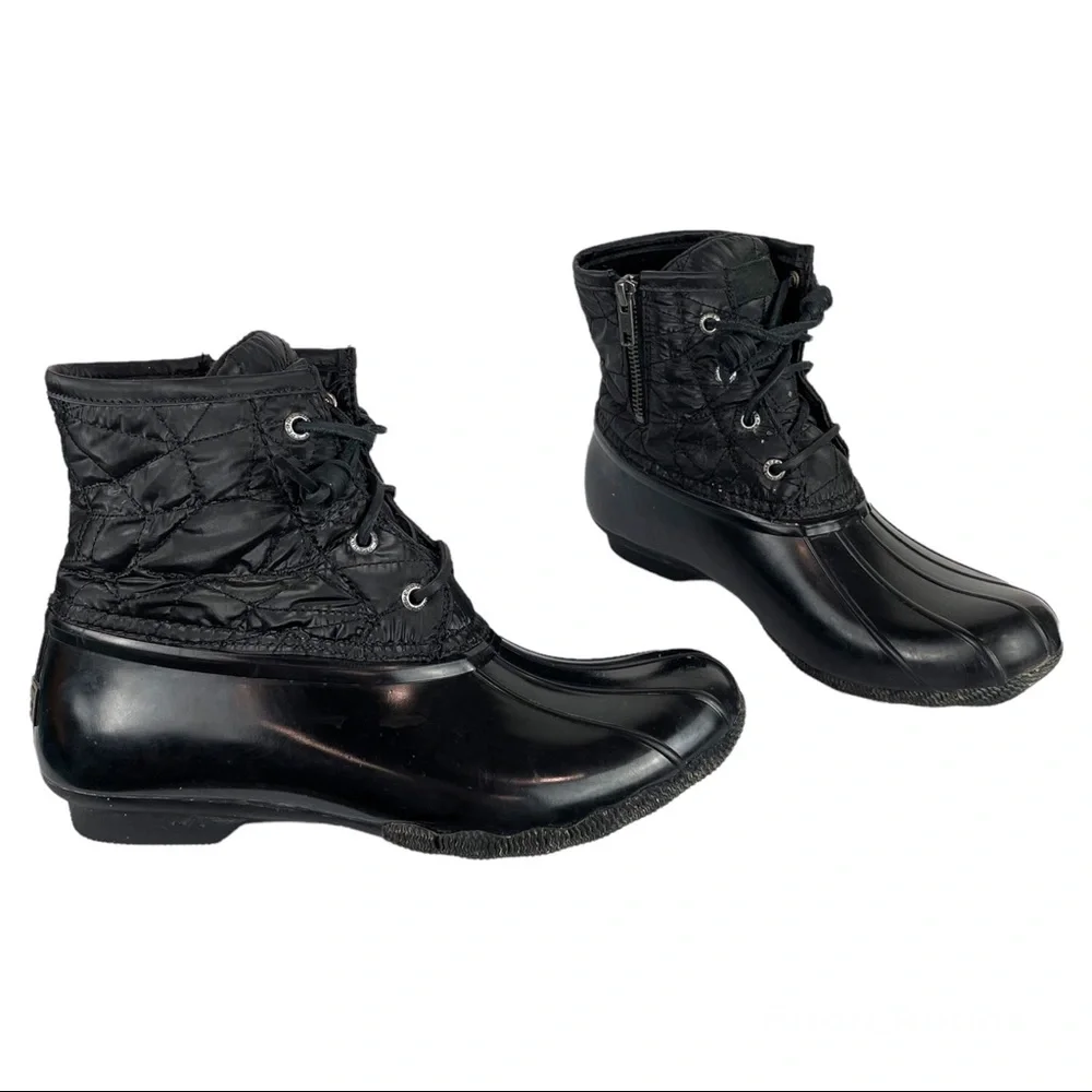 Sperry Womens Saltwater Nylon Quilt Rain Boots Duck Boots Black Sz 8